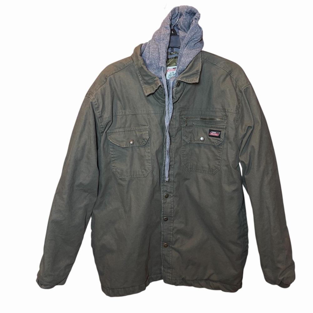 Dickies Men's Green Canvas Hooded Work Coat Quilted Lined Size Large (42-44)